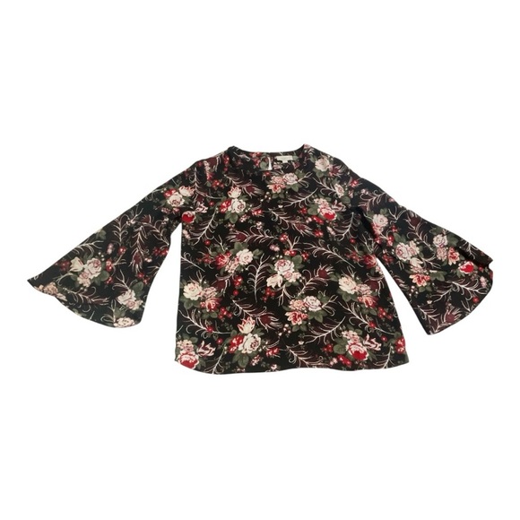 LOFT Ann Taylor- Black & red floral loose fit blouse 3/4 sleeve top size M - Picture 6 of 9